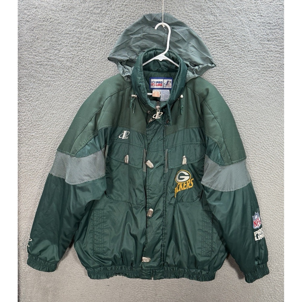 Vintage Green Bay Packers Jacket Mens XL Green Puffer Logo Athletic Pro Line 90s